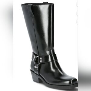 Brand New Time & Tru Black Moto Biker Hardware Boots 9